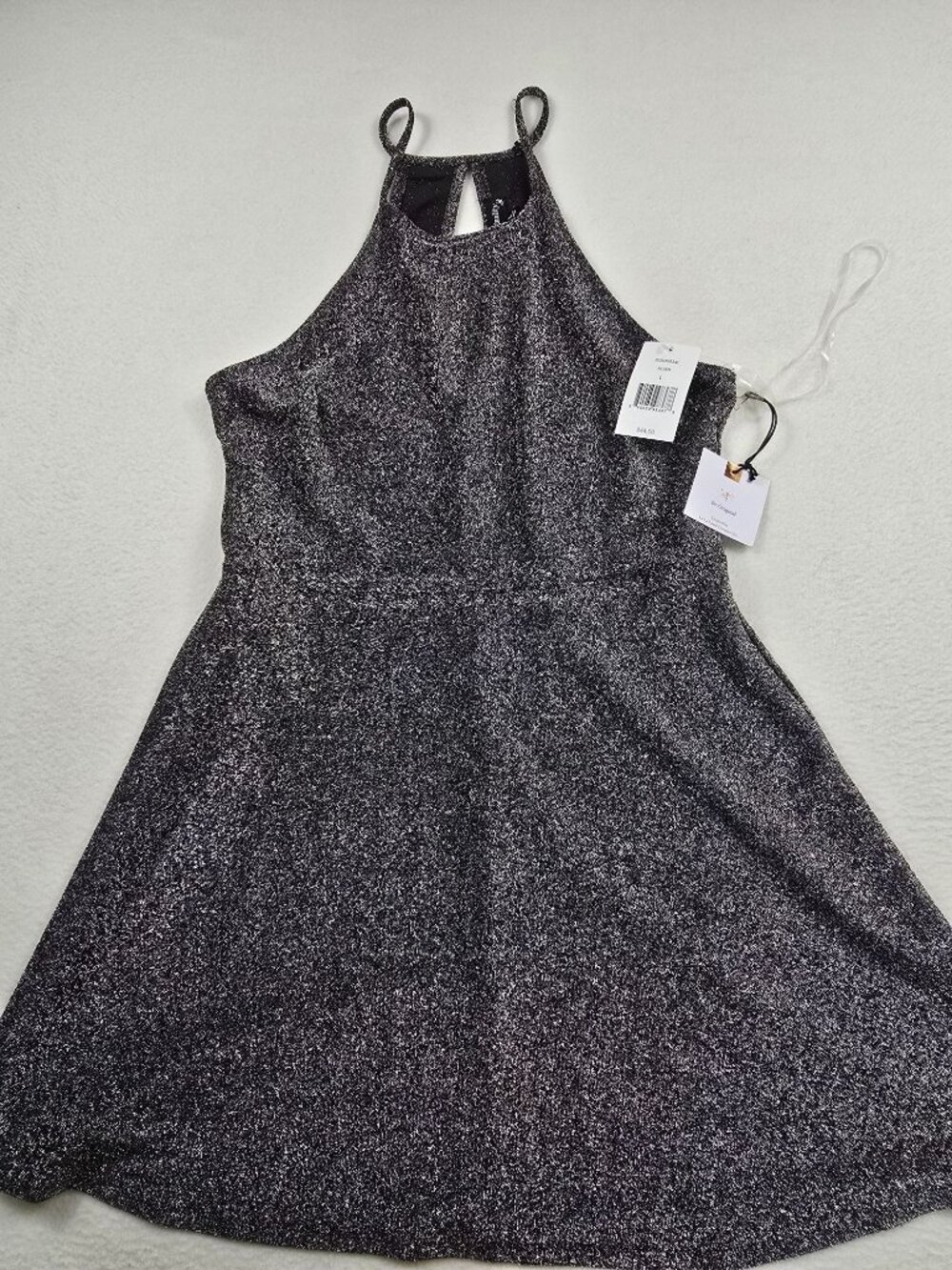 NEW Originality L Sparkly Black Halter Neck Sleeveless Party Dress